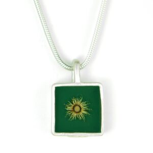 Small square: eucalyptus flower on deep green